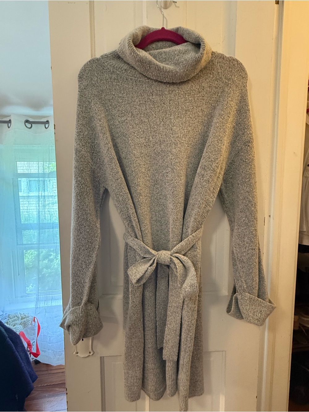 VILA Grey Cowl Neck Sweater Dress with Tie Waist